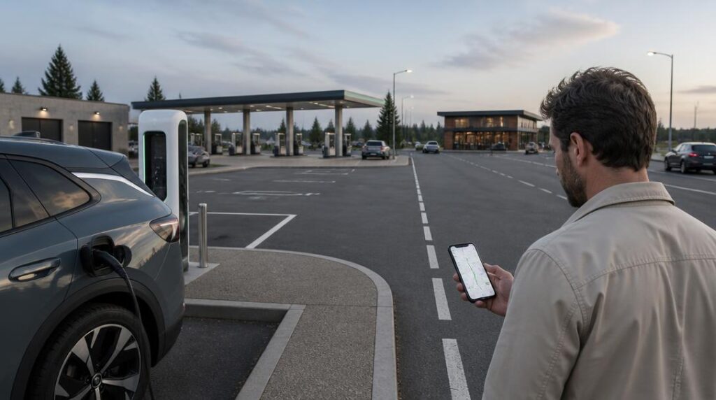 Services d’aire d’autoroute avec recharge et parking