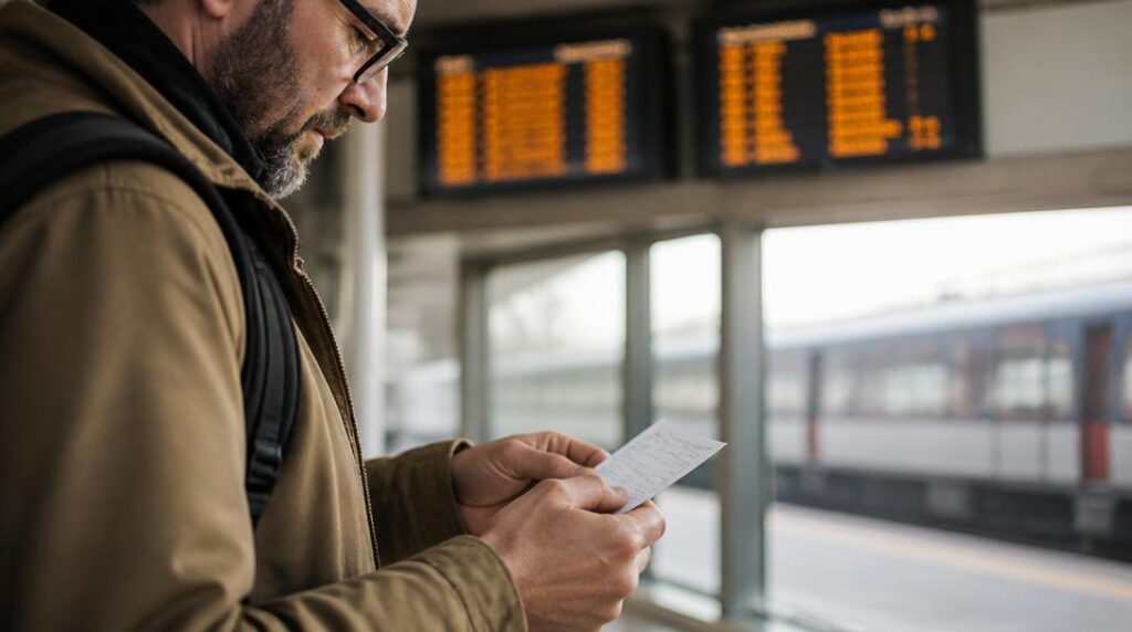 Voyageur vérifiant son train Hambourg Copenhague