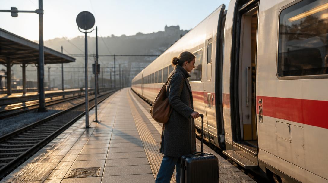 Voyageur préparant un Train Paris-Copenhague sur le quai
