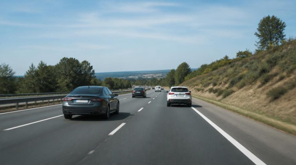Véhicules circulant à droite sur autoroute dégagée